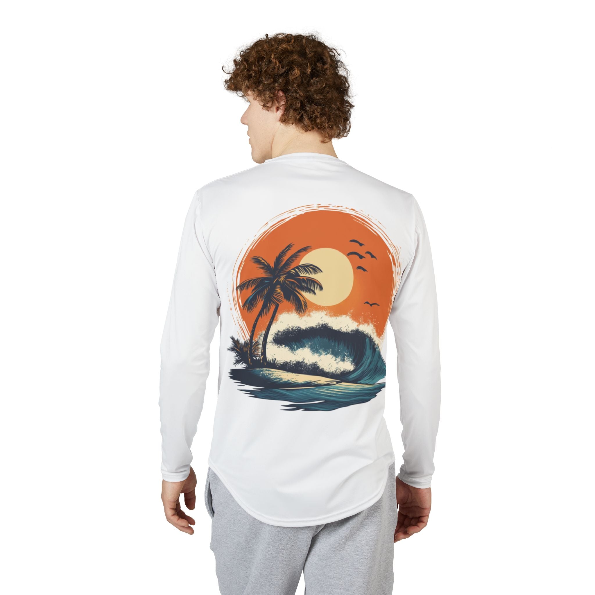 Sun Shirt, Men's UV Protection Long Sleeve Surf Theme Tee, Sun Protection Top, Beachwear, Outdoor Apparel, Summer Fashion
